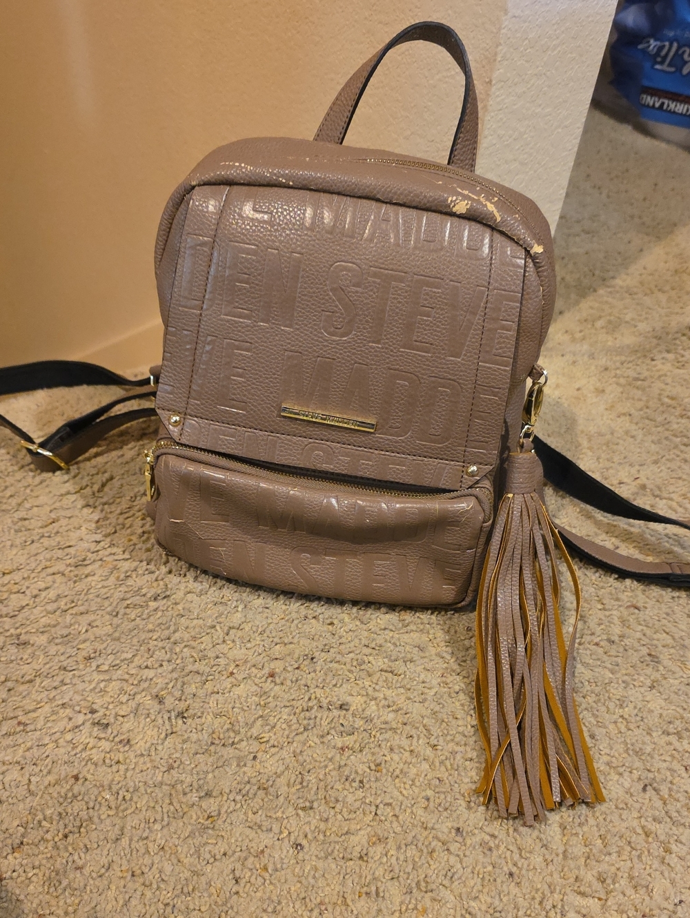 Vintage Last Chance!!! Steve Madden Taupe Mini Backpack with Tassel Accent